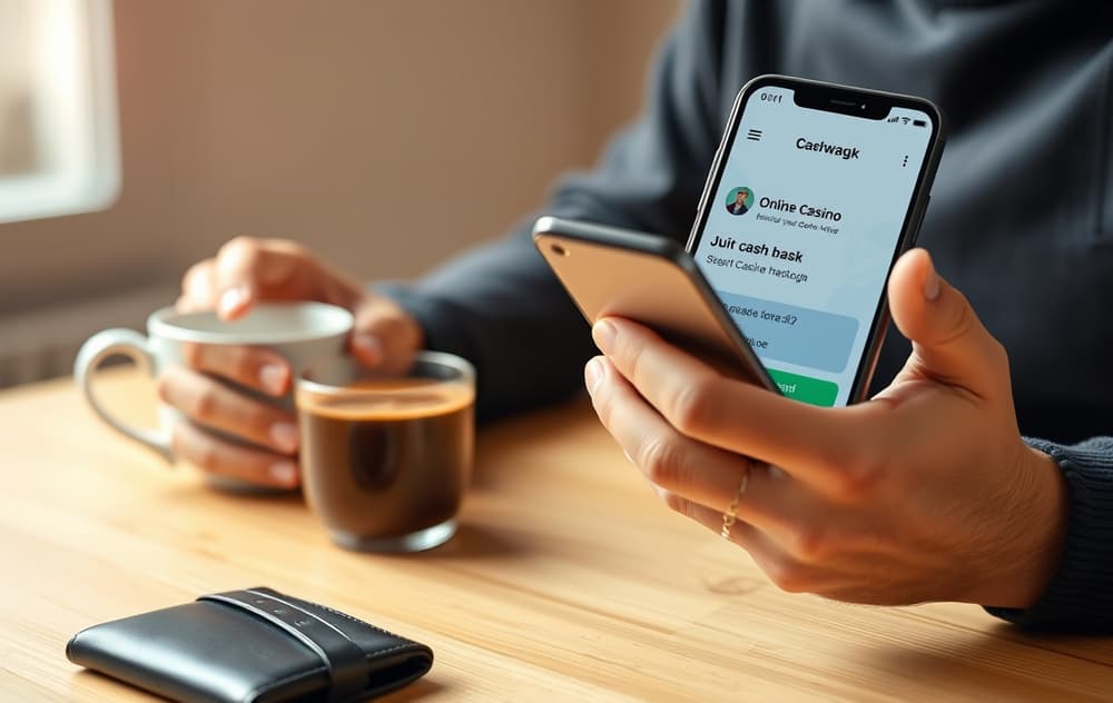 Norsk spiller med mobil som viser cashback-varsel fra nettcasino
