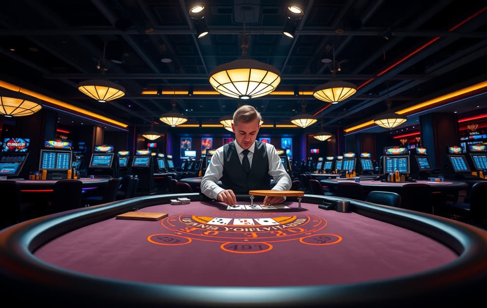 Live dealer ved blackjack-bord i studio