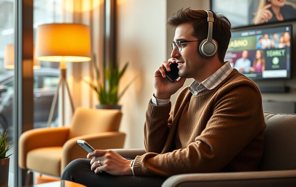 Person som chatter med casino kundeservice på mobiltelefon.