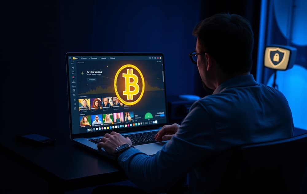 Person som spiller på kryptocasino uten registrering med sikkerhetssymbol