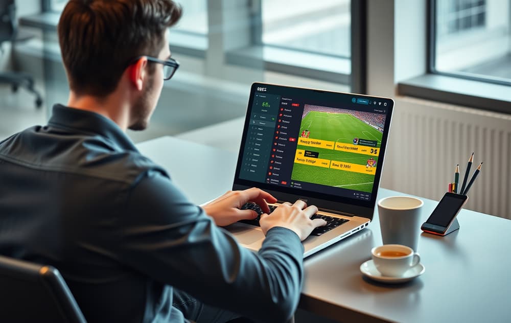 Person som sammenligner odds på to bettingsider på en bærbar PC